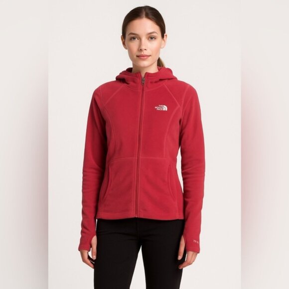 The North Face Women’s TKA 100 Fleece Full-Zip Hoodie Jacket Sz S Pink Red - Picture 1 of 11